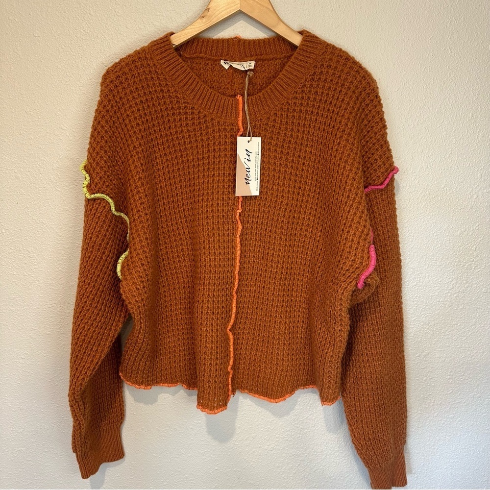 **NWT** New In Waffle Sweater with Colorful Accents